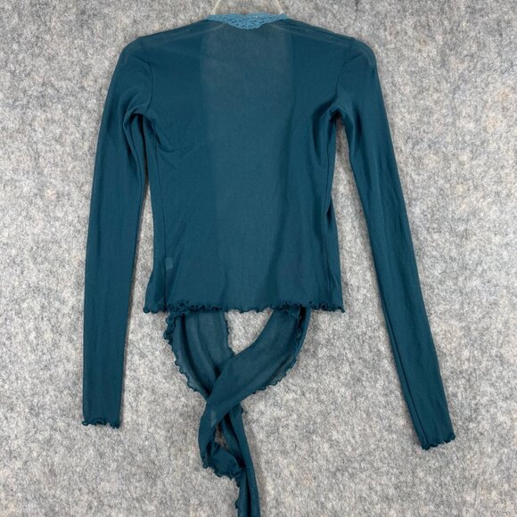 Vintage Y2K Only Hearts Top Lace Trim Blue Wrap Long Sleeve Size P/S - Picture 2 of 11